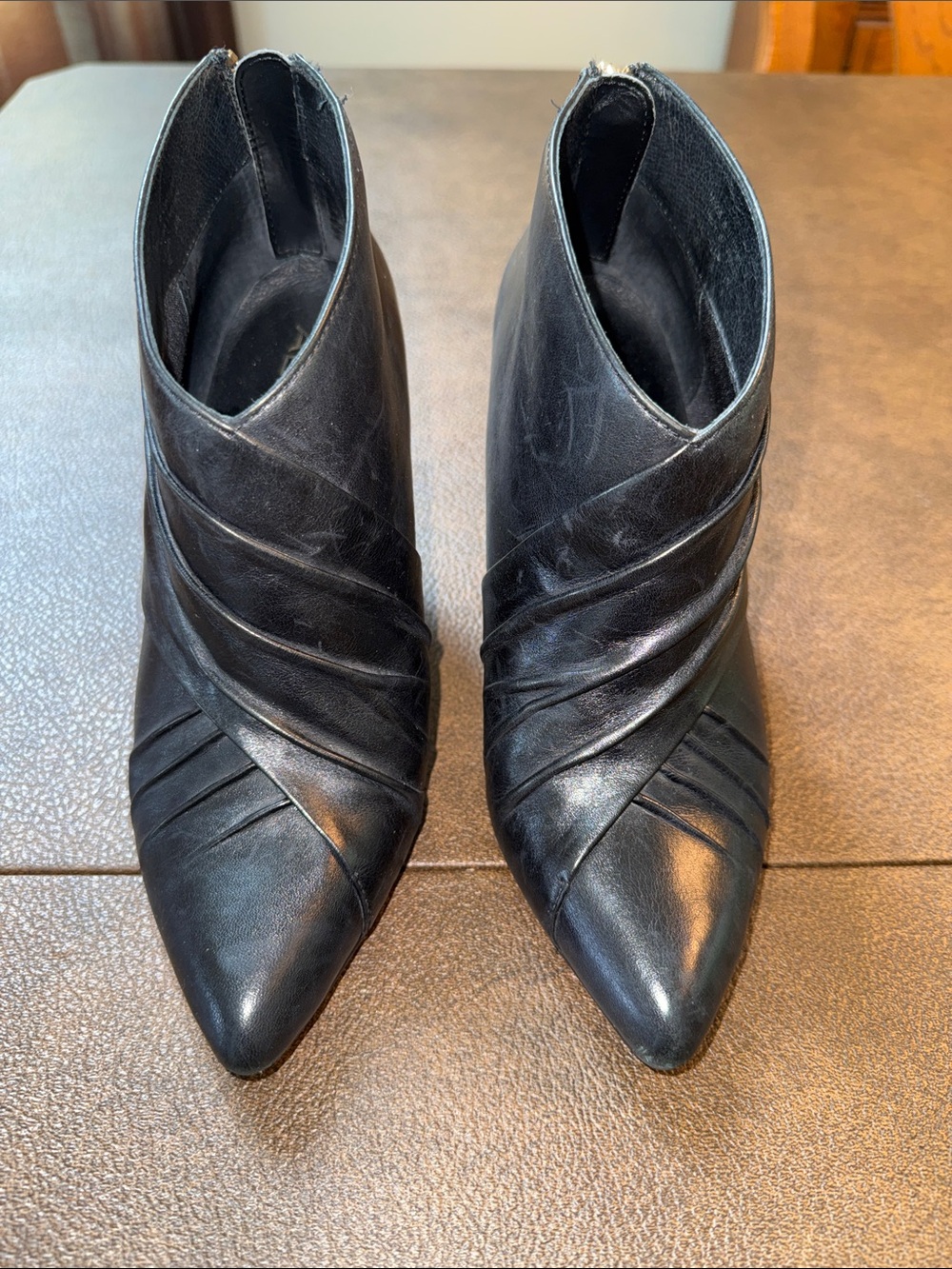 Aldo Black Pointed Leather Ankle Booties with Wrap Detail Sz 6